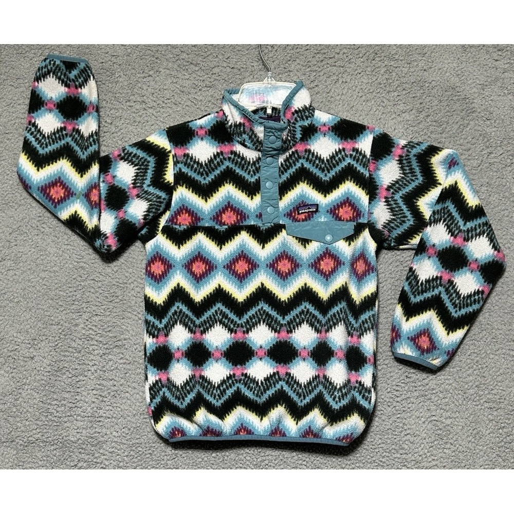 Patagonia Synchilla Youth Girls Large‎ Lightweight Aztec Snap-T Fleece Pullover